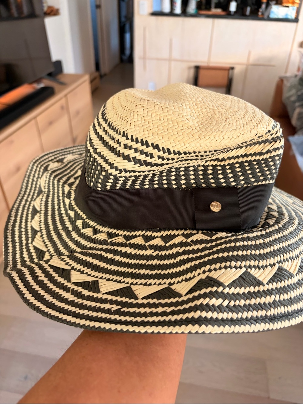River Island Black & Natural Straw Fedora Hat